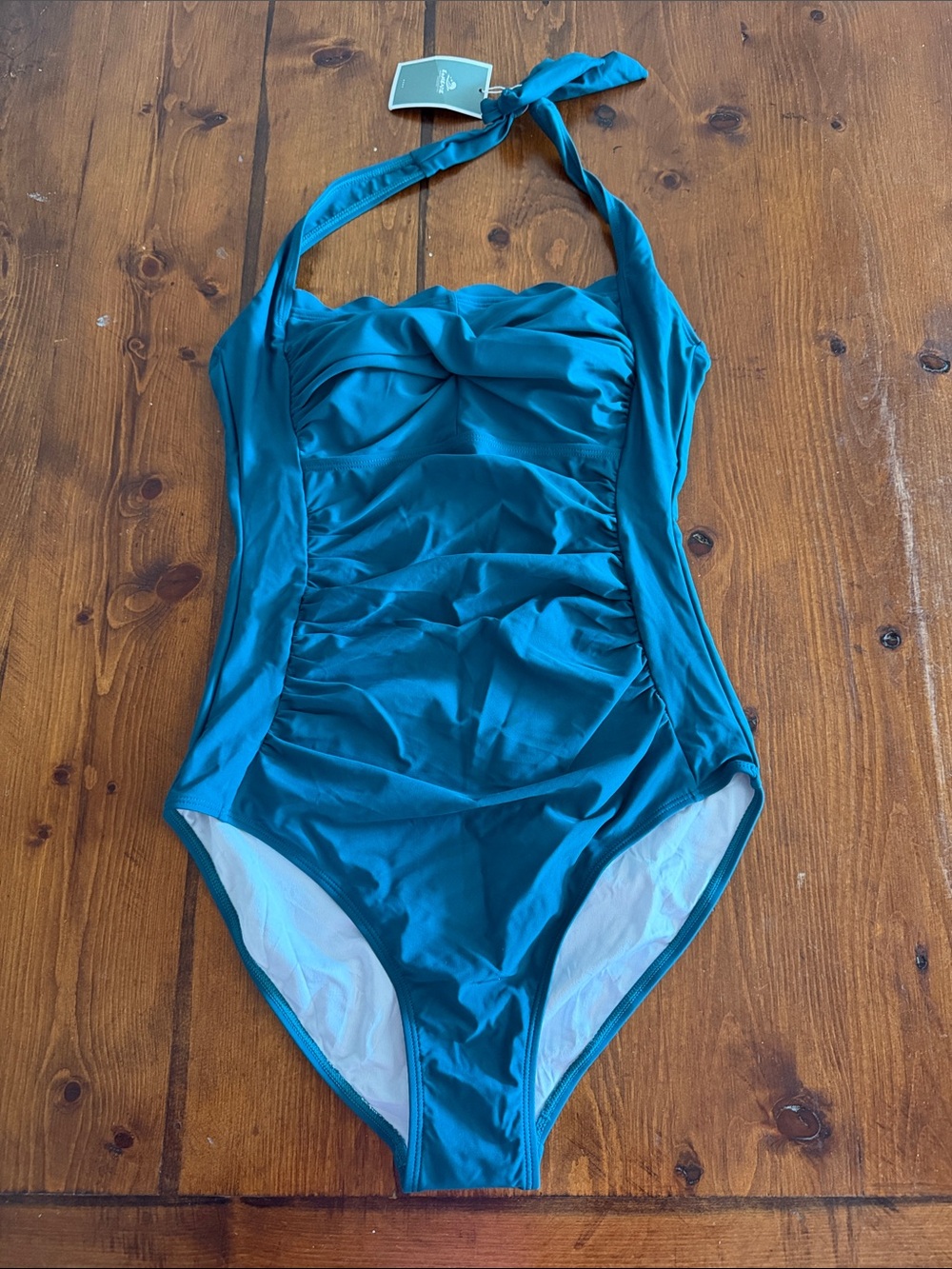 Halter Ruched Teal One-Piece Swimsuit